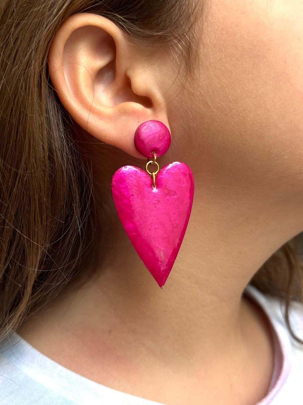 Valentine's Heart Earrings (Dark Pink- Shimmer)