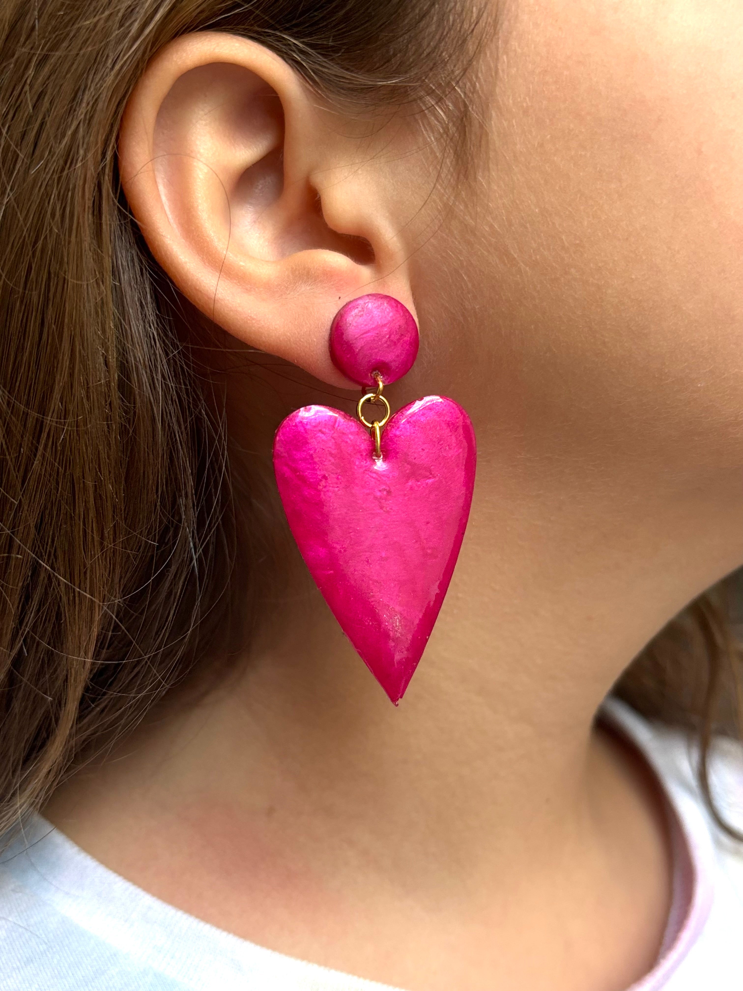 Valentine's Heart Earrings (Dark Pink- Shimmer)