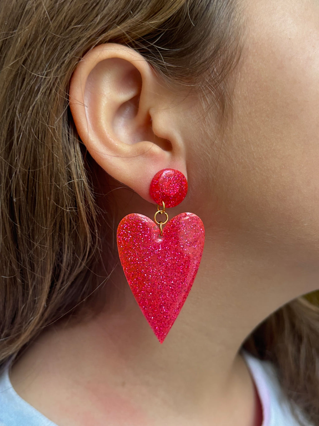 Valentine's Heart Earrings (Pink- Glitter)