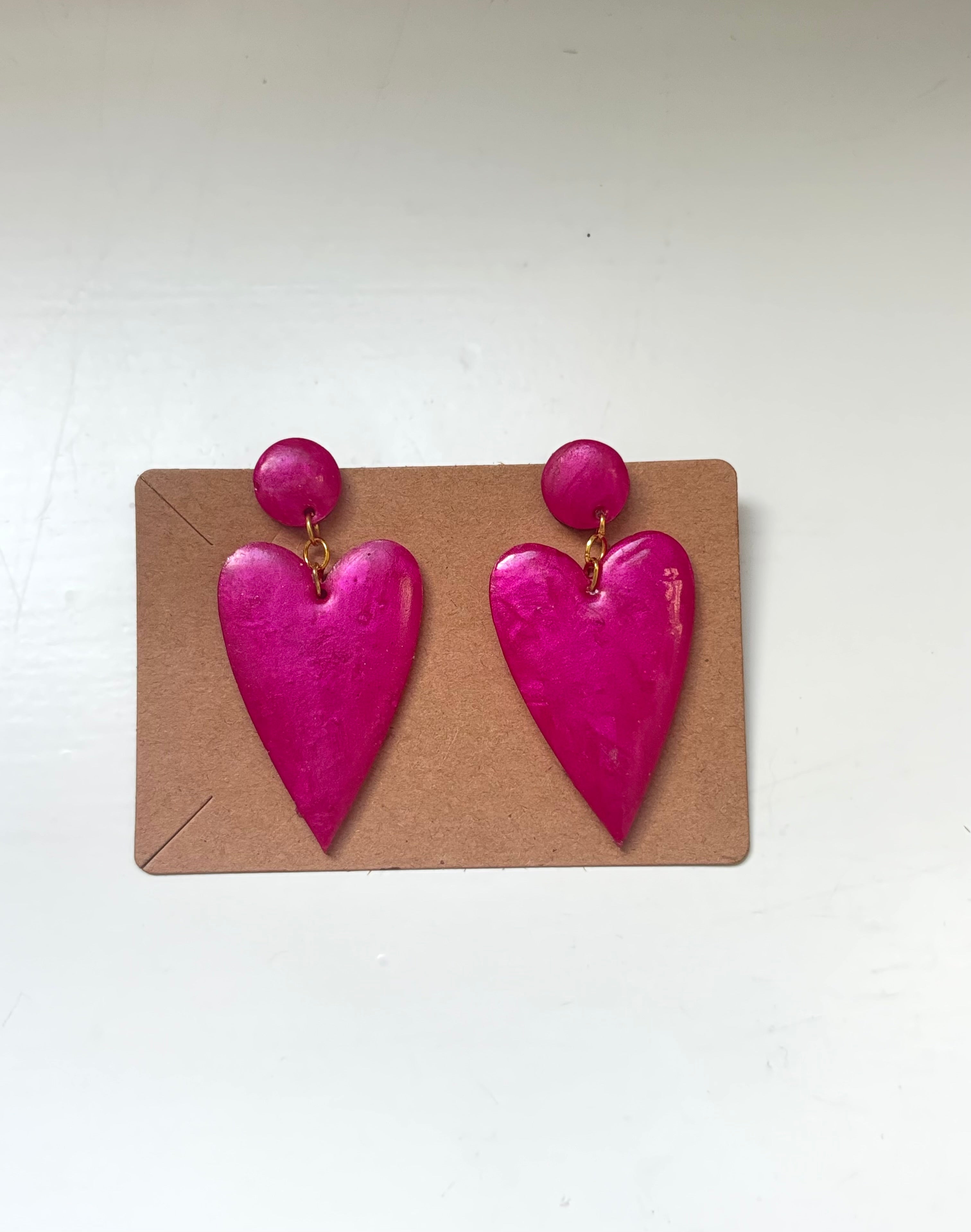 Valentine's Heart Earrings (Dark Pink- Shimmer)