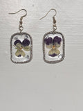 Purple and White Rectangular Flower Earrings