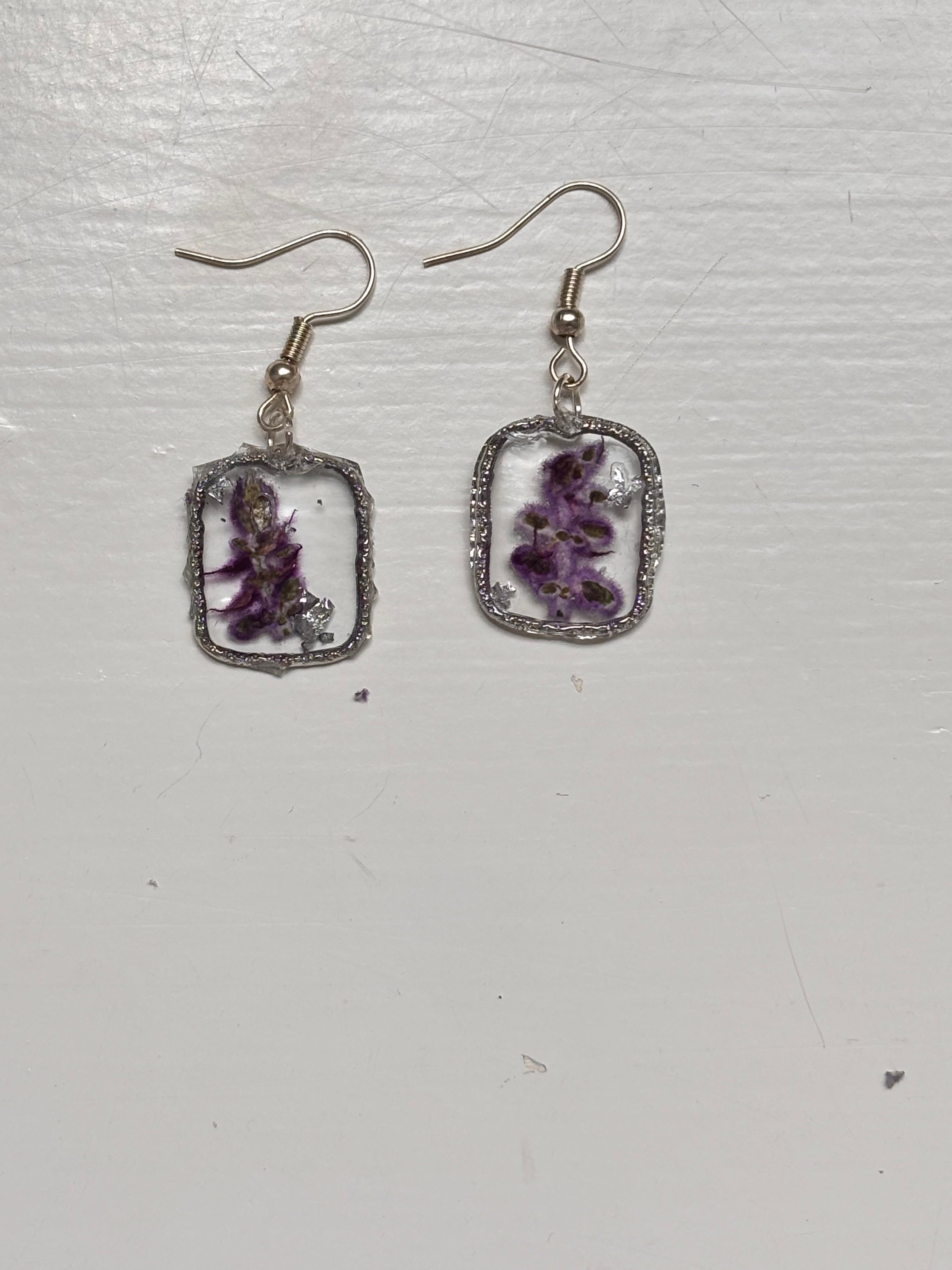 Small Purple and Silver Flower Earrings