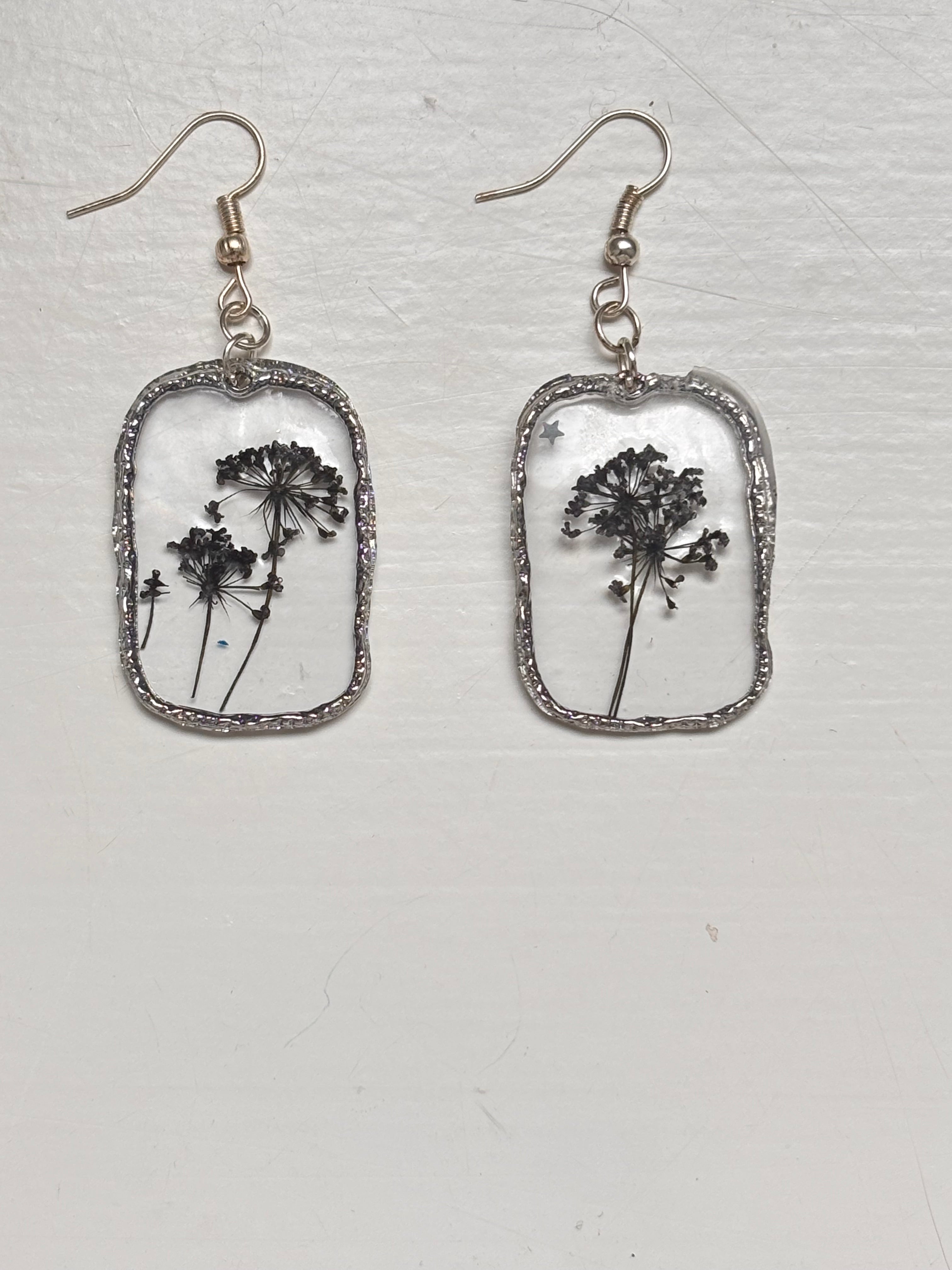 Sliver and Black Flower Earrings