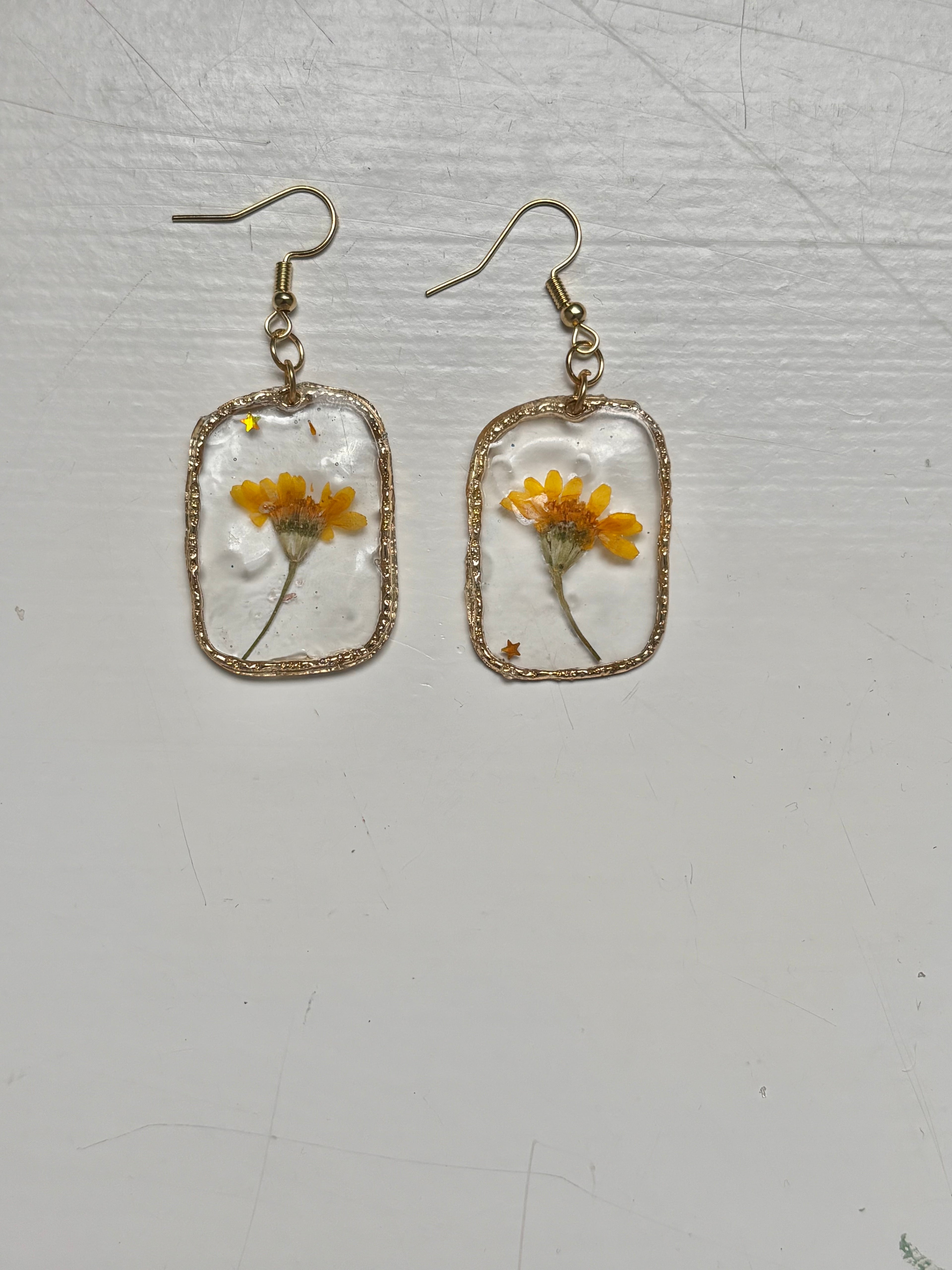 Gold and Yellow Flower Earrings
