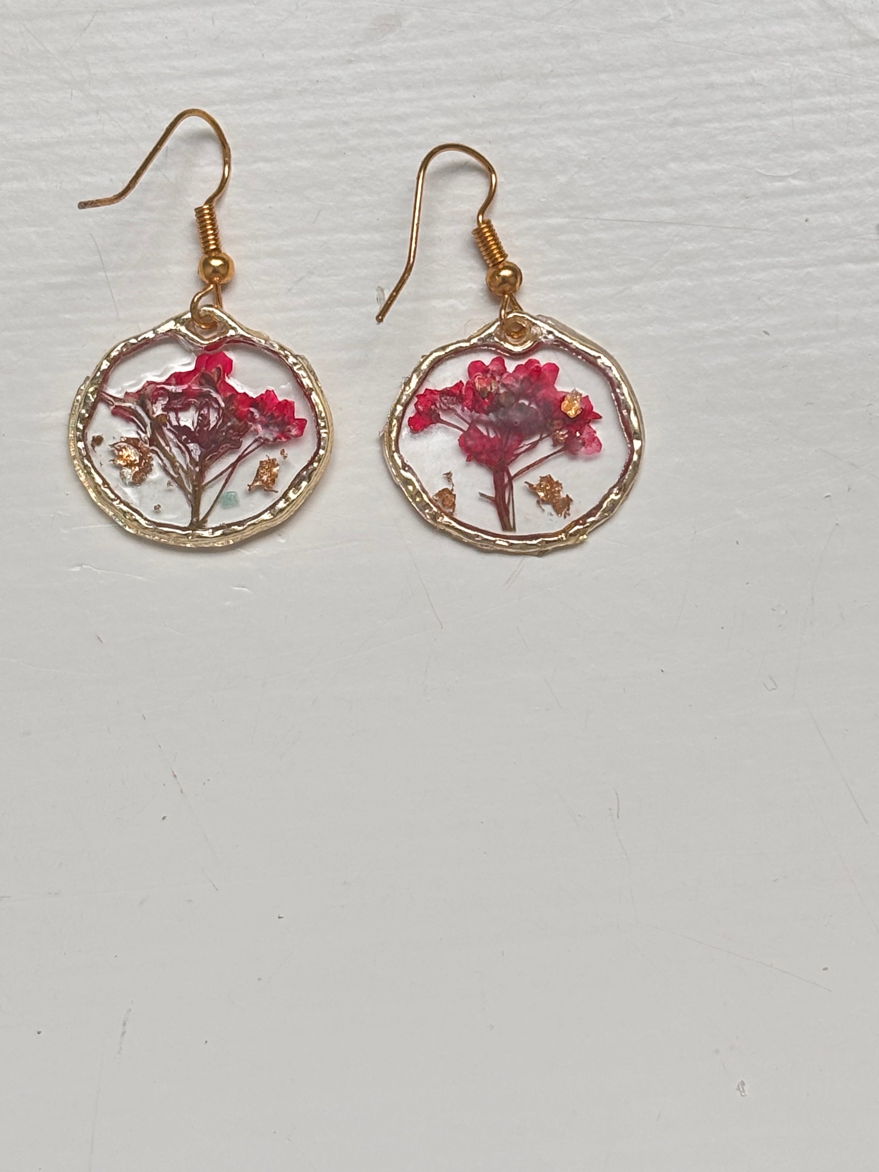 Little Red and Gold Flower Earrings