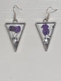Purple And Silver Flower Earrings (Triangular-Shaped)