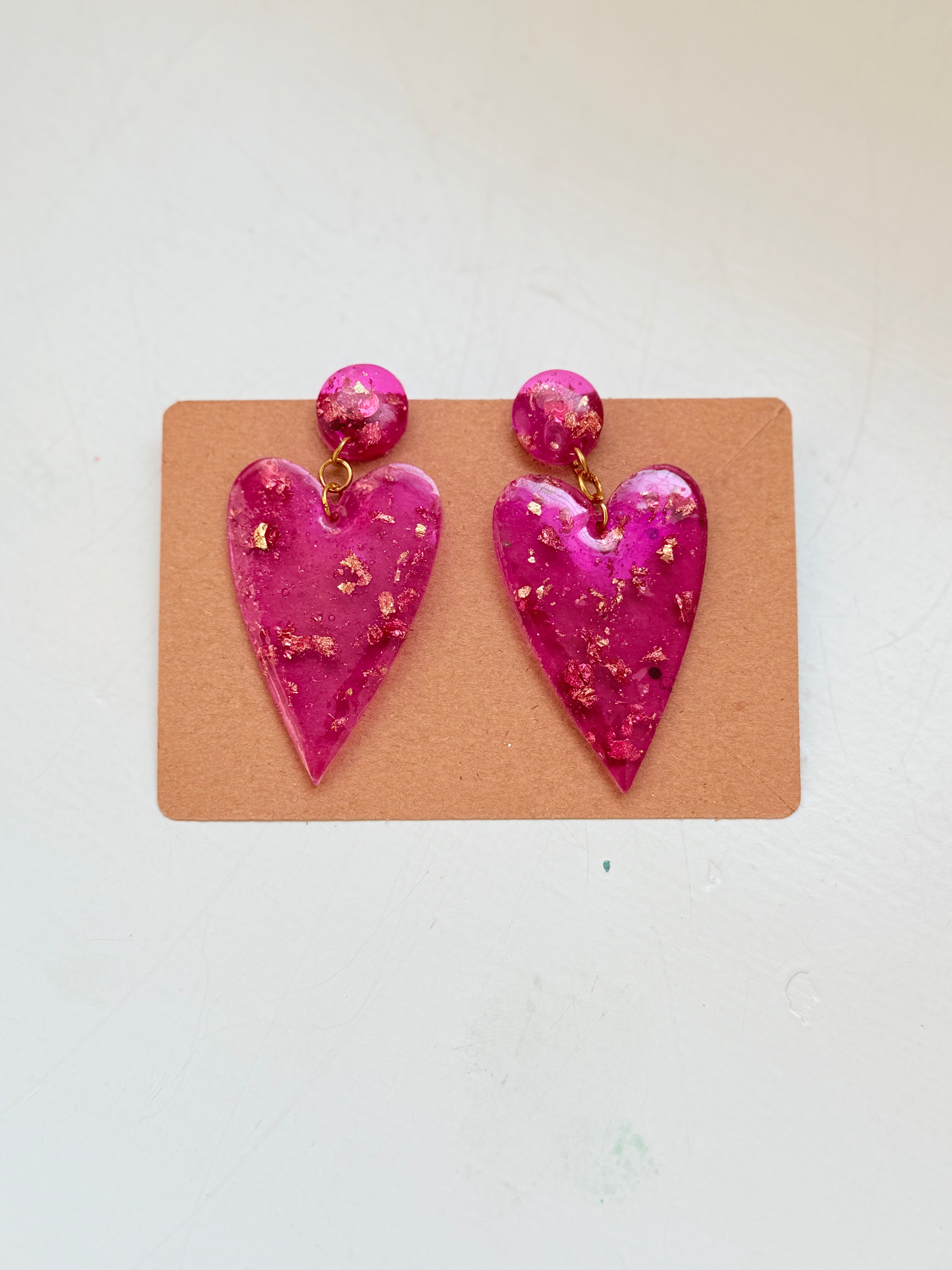 Valentine's Heart Earrings (Dark pink & Gold)