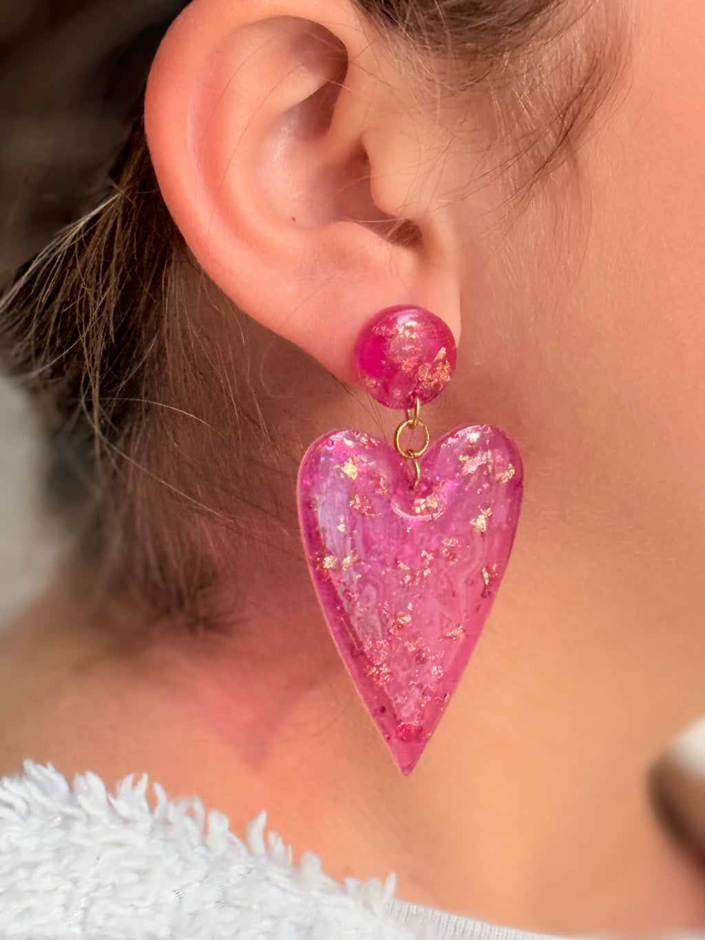 Valentine's Heart Earrings (Dark pink & Gold)