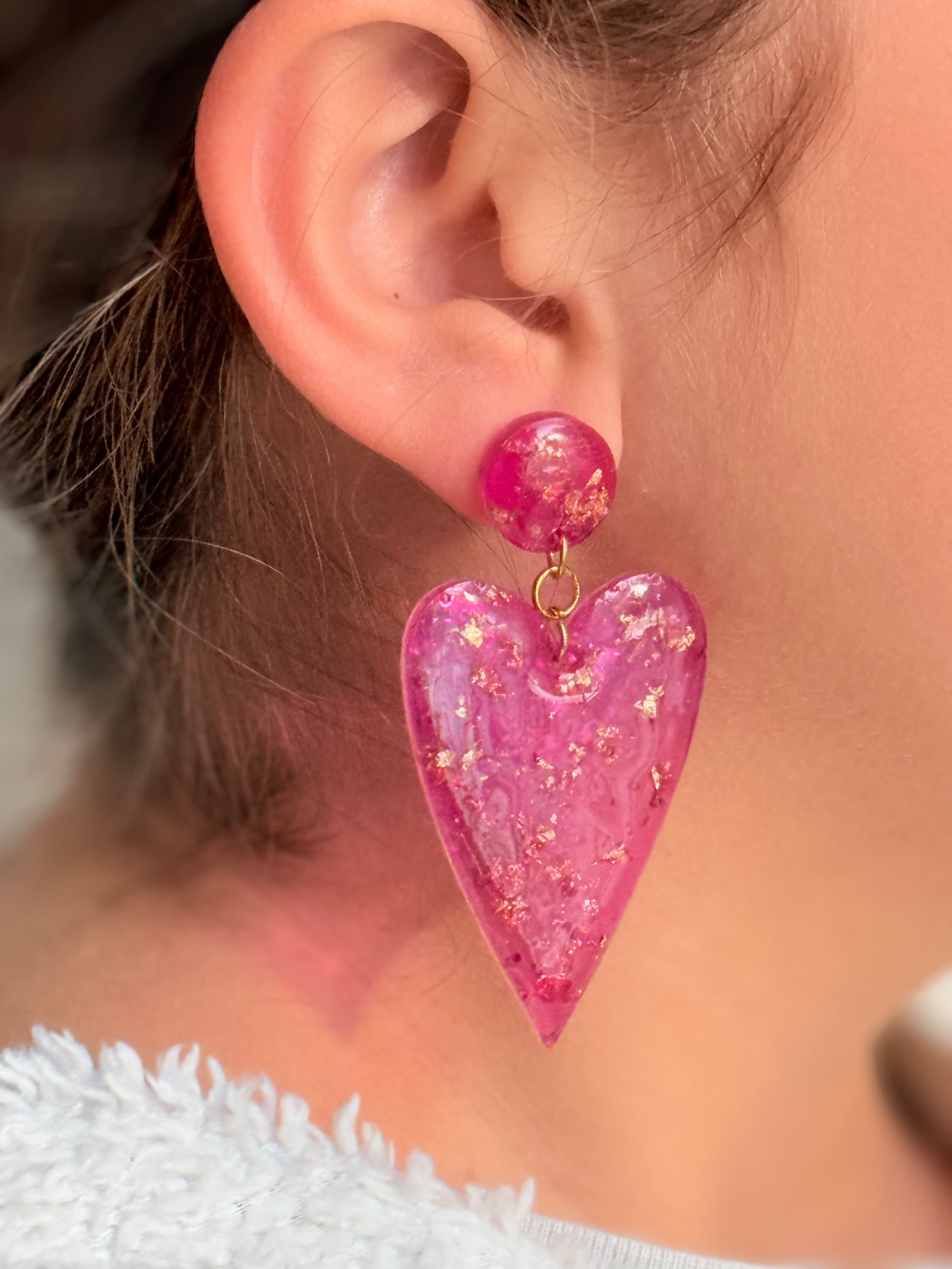 Valentine's Heart Earrings (Dark pink & Gold)