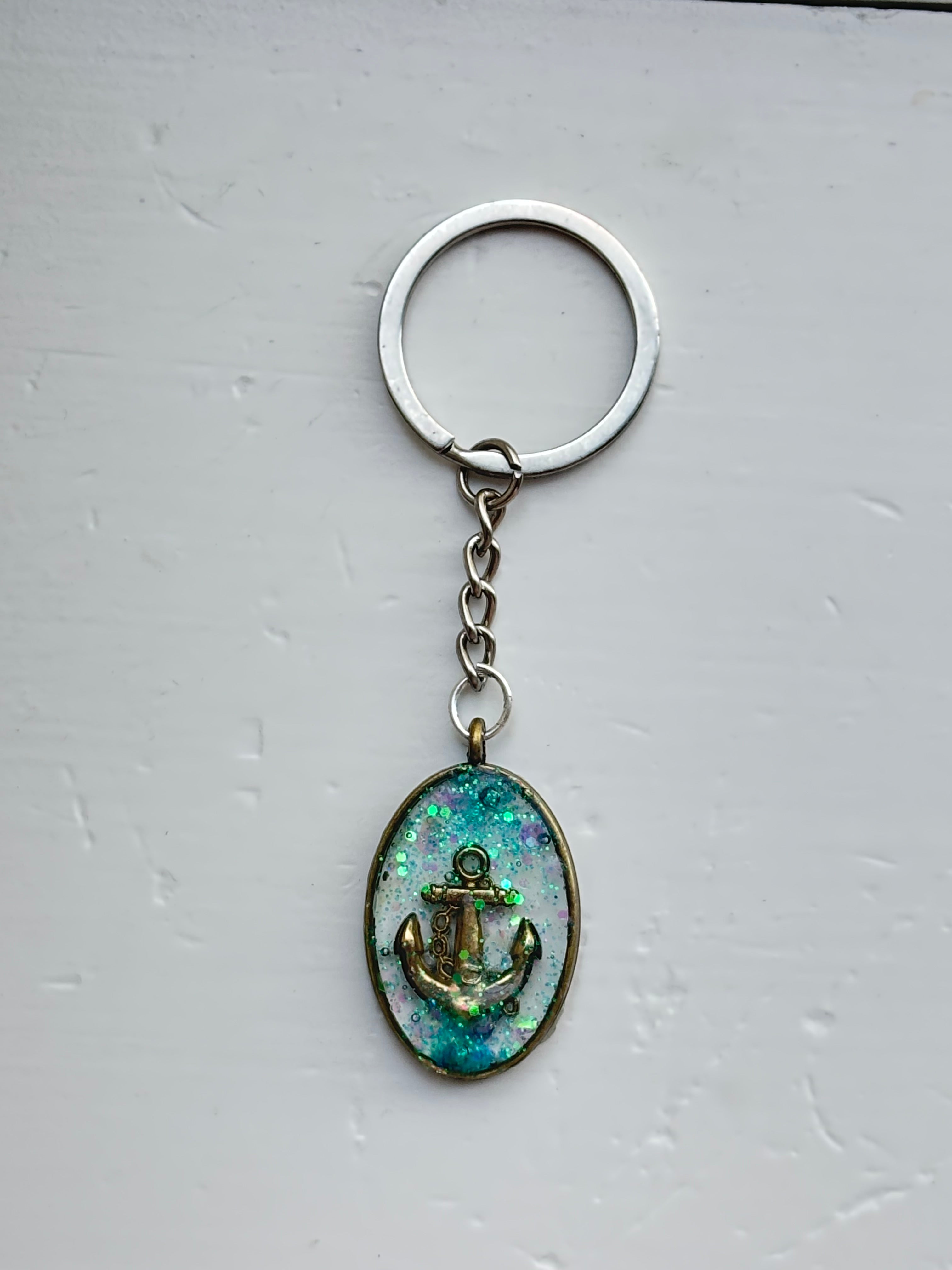 Sparkly Blue Anchor Keychain