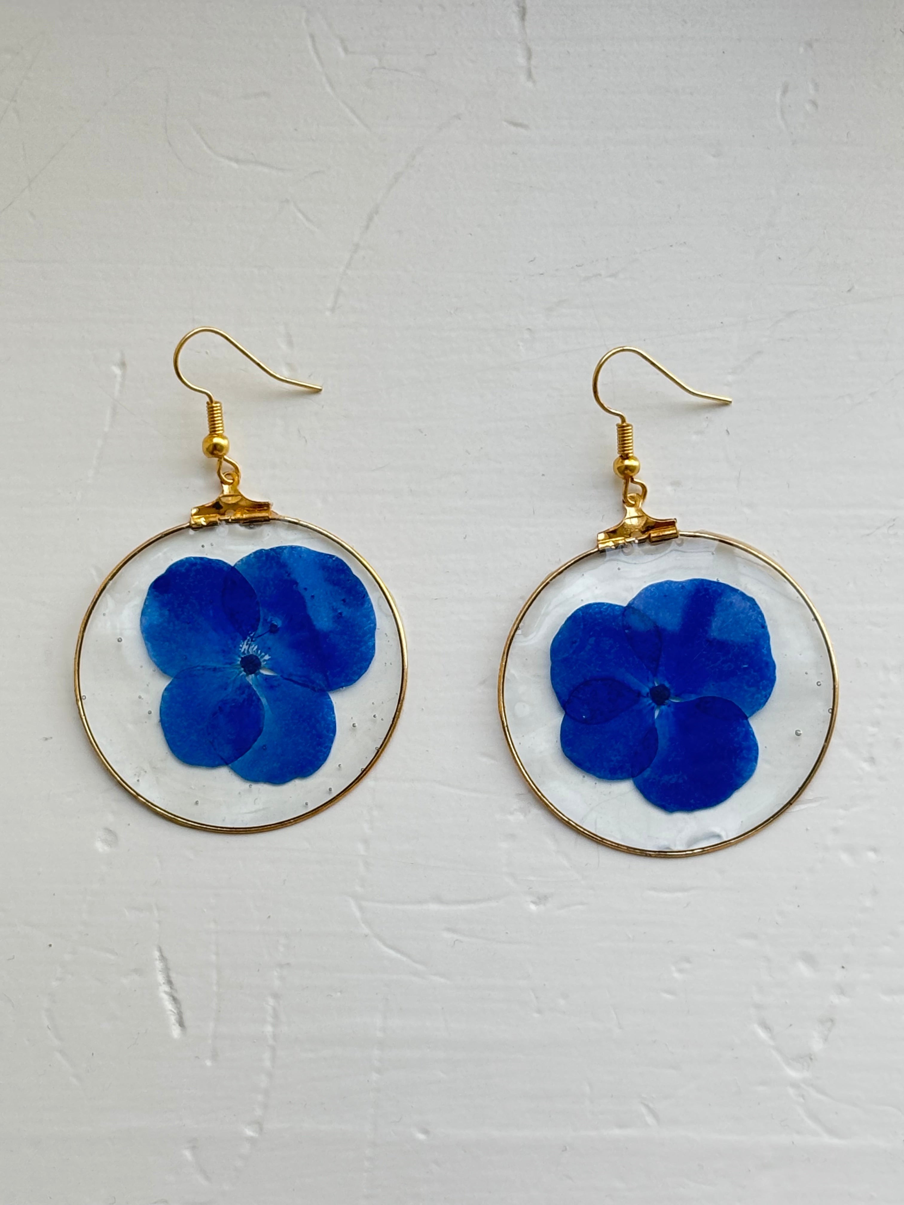 Large Dark Blue Flower Earring